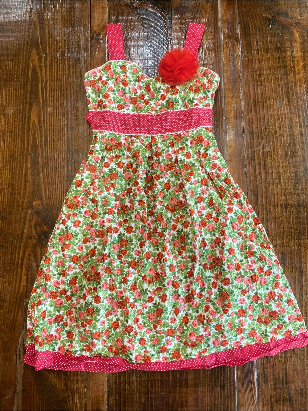 My Vintage Baby Girls Size 12 Floral Red Polka Dot Dress